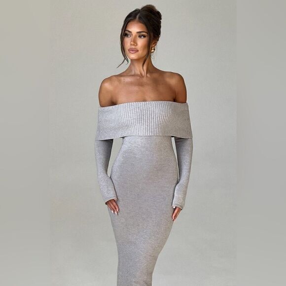 NWT Babyboo Beverley Knit Maxi Light Grey Dress Marl Sweater  Size XS - Picture 4 of 14